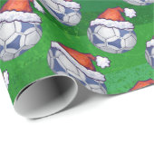 Papier Cadeau Bal de soccer bleu et blanc sur vert (Coin rond)