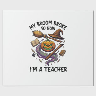 Papier Cadeau Balai Cassé Professeur Halloween Citrouille Chapea