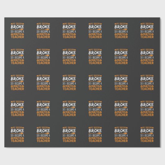 Papier Cadeau Balai d'Halloween de professeur de maths drôle (Plat)