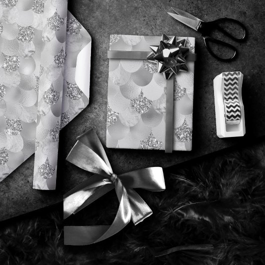 Papier Cadeau Balances Chrome de sirène | Argent Faux brillant m