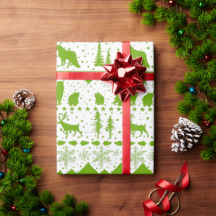 Papier Cadeau Balayage nordique Blanc Et Lime Vert Animaux D'Hiv