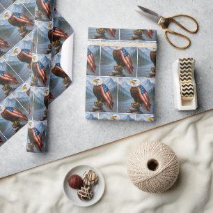 Papier Cadeau Bald Eagle portant un drapeau américain Cape