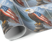 Papier Cadeau Bald Eagle portant un drapeau américain Cape (Coin rond)