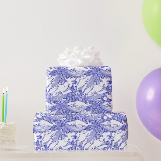 Papier Cadeau Baleine à bosse Bleue Et Blanche (Cadeaux de fête)