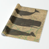 Papier Cadeau Baleine antique Vie marine (Déroulé)