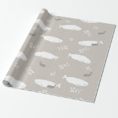 Papier Cadeau Baleine Bébée Beluga sur Pastel Grey Illustration (Déroulé)