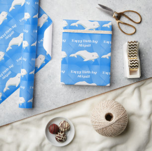 Papier Cadeau Baleine Beluga personnalisée Océan bleu Anniversai