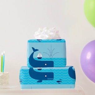 Papier Cadeau Baleine Bleue Et Bateau À Voile Bleu