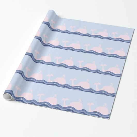 Papier Cadeau Baleine bleue et rose de la Marine (Déroulé)