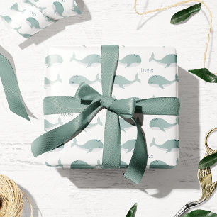 Papier Cadeau Baleine Bleue mignonne avec nom personnalisé Petit