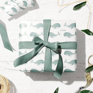 Papier Cadeau Baleine Bleue mignonne avec nom personnalisé Petit