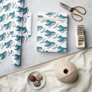 Papier Cadeau Baleine bleue motif océan