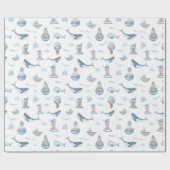 Papier Cadeau Baleine nautique et Motif d'aquarelle (Plat)