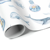Papier Cadeau Baleine nautique et Motif d'aquarelle (Coin rond)