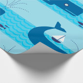 Papier Cadeau Baleine nautique et voilier Océan Blue Sea