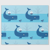 Papier Cadeau Baleine nautique et voilier Océan Blue Sea (Plat)