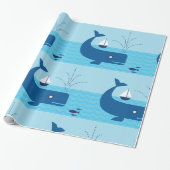 Papier Cadeau Baleine nautique et voilier Océan Blue Sea (Déroulé)