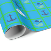 Papier Cadeau Baleine nautique, Voilier, Ancre Blue Green (Coin rond)