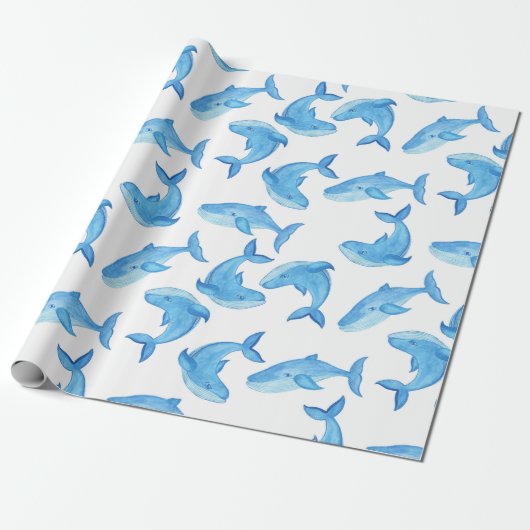 Papier Cadeau Baleine Océan Eau Bleu Poisson Anniversaire (Déroulé)