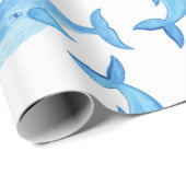 Papier Cadeau Baleine Océan Eau Bleu Poisson Anniversaire (Coin rond)