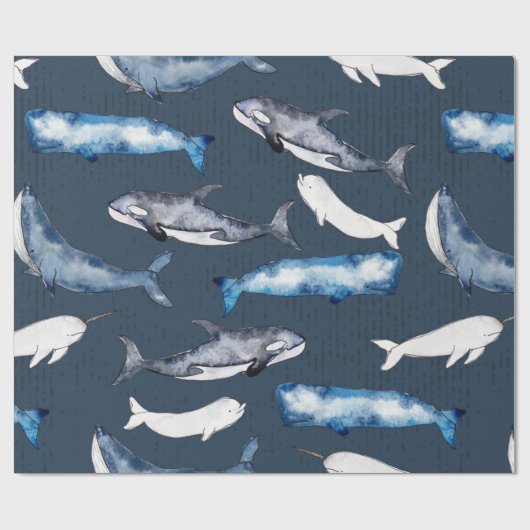 Papier Cadeau Baleines aquarelles (Plat)