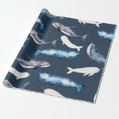 Papier Cadeau Baleines aquarelles (Déroulé)