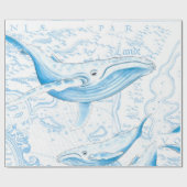 Papier Cadeau Baleines bleues Famille Blanc (Plat)