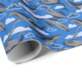 Papier Cadeau Baleines bleues Vintage main tirée (Coin rond)