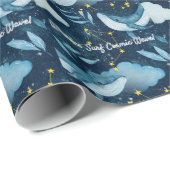 Papier Cadeau Baleines Surf Vagues cosmiques Design Constellatio (Coin rond)