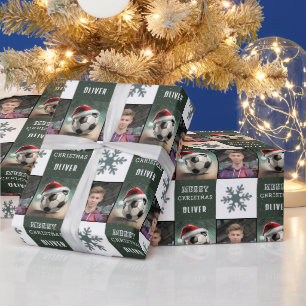 Papier Cadeau Balle de Football avec Photo de Flocon de Neige et