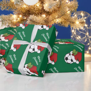 Papier Cadeau Balle de football de Noël avec vert foncé
