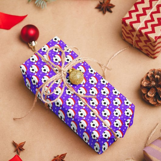 Papier Cadeau Balle de football portant Père Noël Casquette et f