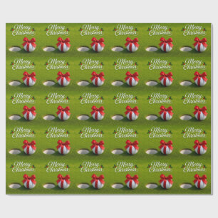 Papier Cadeau Balle de golf avec ruban rouge sur de l'herbe vert