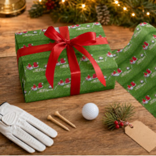 Papier Cadeau Balle de golf et chapeau de Père Noël pour le Noël