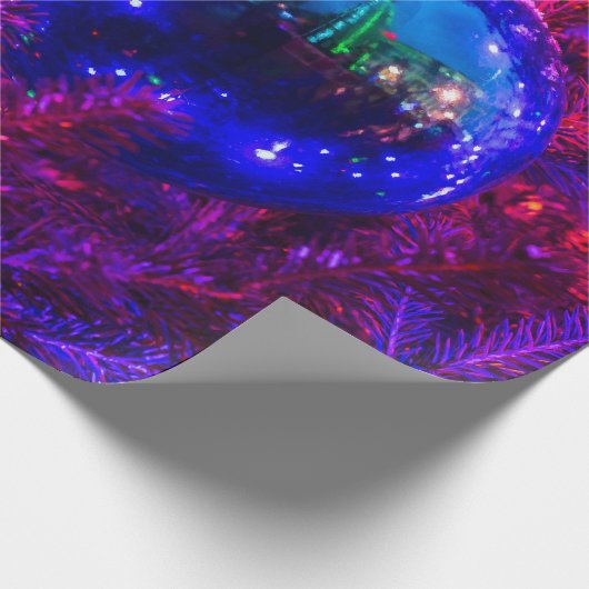 Papier Cadeau Balle de Noël Bleue, Arbre Violet (Coin)