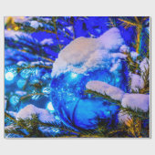 Papier Cadeau Balle de Noël bleue, Neige (Plat)