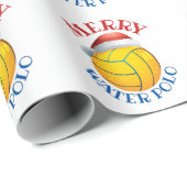 Papier Cadeau Balle de Noël Water Polo avec Santa Hat (Coin rond)