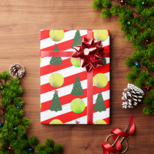 Papier Cadeau Balle de Tennis Moderne Arbre de Noël Red Stripes