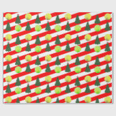 Papier Cadeau Balle de Tennis Moderne Arbre de Noël Red Stripes (Plat)