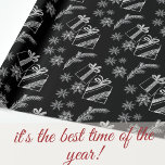 Papier Cadeau Balle noire et blanche Cadeaux de Noël et neige<br><div class="desc">Offrez-vous un cadeau avec ce délicieux cadeau de Noël à la Chalque noire et blanche et ce papier d'enveloppement de neige. Passez un merveilleux Noël !</div>
