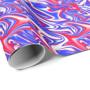 Papier Cadeau Balle patriotique : Marbre blanc rouge et bleu,