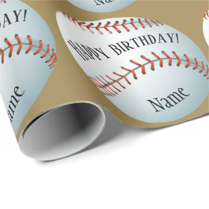 Papier Cadeau Baller Baseball Personnalisé Nom Joyeux Anniversa