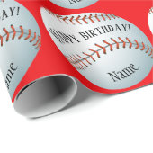Papier Cadeau Baller Baseball Personnalisé Nom Joyeux Anniversai (Coin rond)