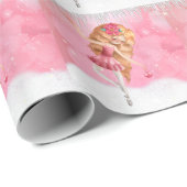 Papier Cadeau Ballerina de Noël rose danser dans la neige (Coin rond)