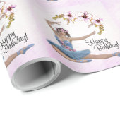 Papier Cadeau Ballerina en bleu sur rose Personnaliser Anniversa (Coin rond)
