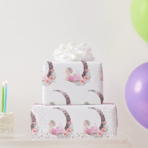 Papier Cadeau Ballerina Moon Pastel Parties scintillant rose