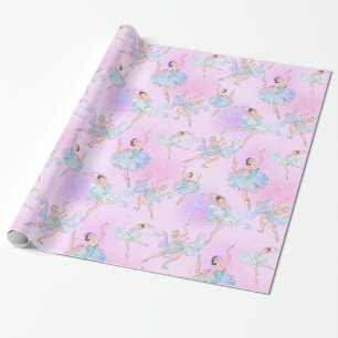 Papier Cadeau Ballerinas Danseuses Avec Motif Rose Aqua