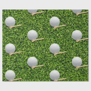 Papier Cadeau Balles de golf sur fond d'herbe verte