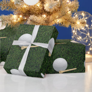 Papier Cadeau Balles de golf sur fond d'herbe verte