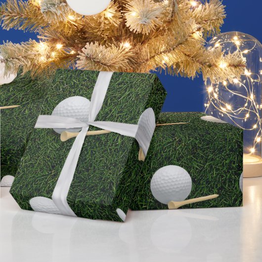 Papier Cadeau Balles de golf sur fond d'herbe verte (Vacances)
